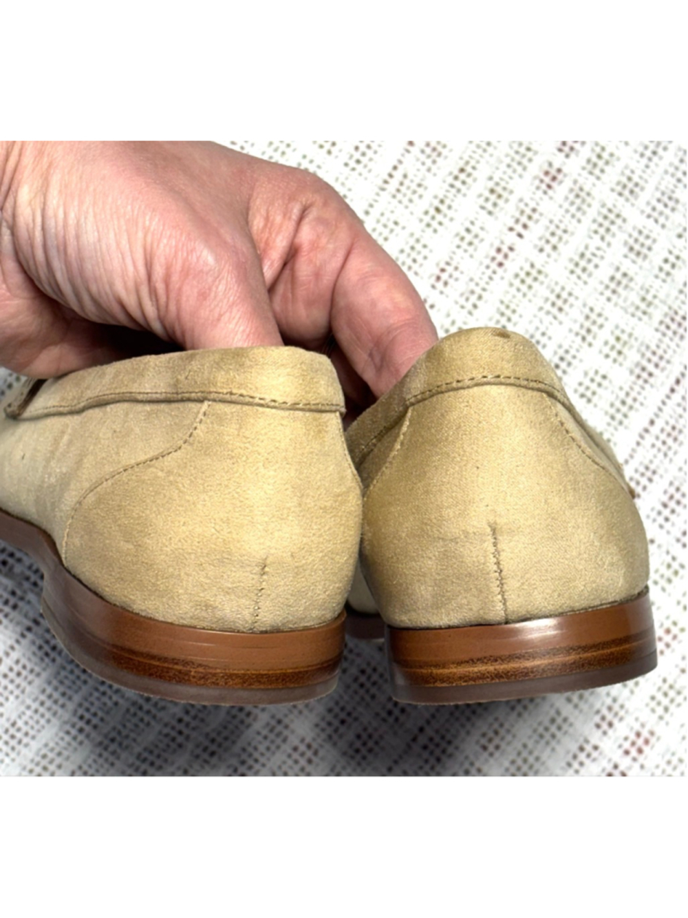 J. Crew Beige Khaiki Neutral Minimalist Faux Suede Loafers w/Bows Size 7.5 - Picture 4 of 8